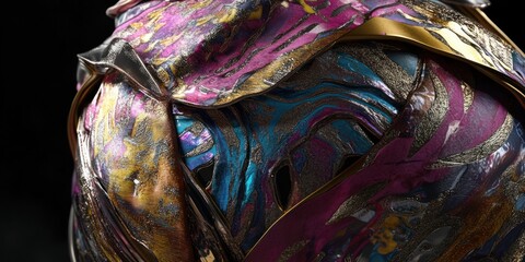 Poster - A close-up of a colorful, intricately designed surface with metallic elements.