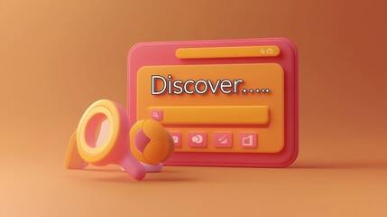Poster - A 3D illustration featuring a magnifying glass and a search interface with the word 