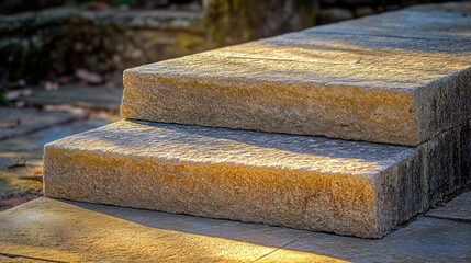 Poster - Steps made of stone, illuminated by sunlight, leading to a serene outdoor space.