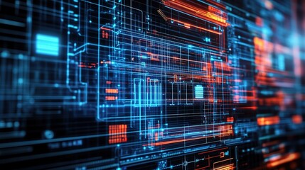 Poster - Abstract Representation of Digital Computer Aided Design and Technical Drawing with High-Tech Visual Elements for Engineering Applications