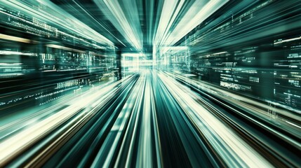 Aufkleber - A dynamic, abstract representation of speed and motion through a futuristic environment.