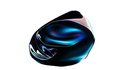 Wall Mural - Abstract shiny black shape with blue highlights against dark background.