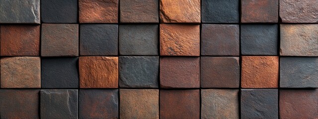 Poster - A textured arrangement of dark and earthy-toned square tiles.