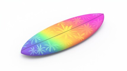 Wall Mural - A vibrant, rainbow-colored surfboard with floral patterns, designed for water sports.