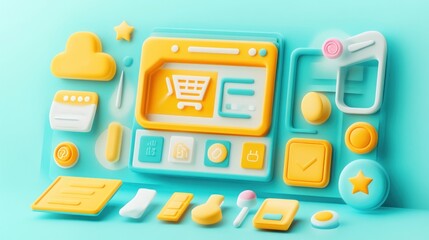 Poster - A colorful collection of 3D icons for an online shopping interface.