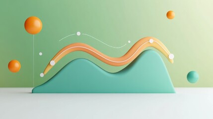 Aufkleber - Abstract 3D illustration with curves and spheres on a gradient background.