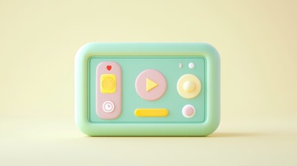 Poster - A pastel-colored media control device with buttons for playback and recording.