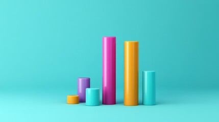 Poster - Colorful cylindrical bars arranged in varying heights on a bright background, representing data visualization.