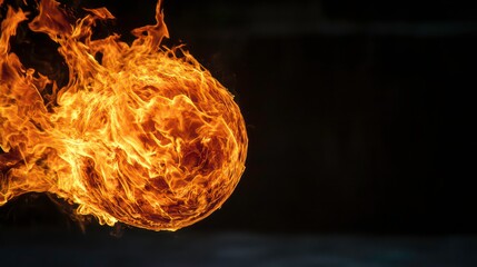 Wall Mural - The ball of fire appears almost suspended in the darkness, its flames illuminating the blackness around it with a fiery glow.
