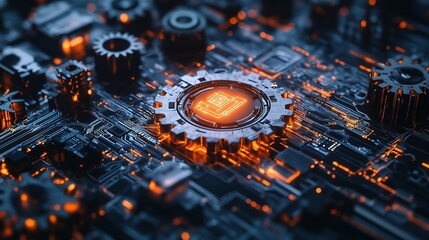 Poster - A Heap of Digital Gears Set Against a Technology-Inspired Background, Symbolizing Innovation, Connectivity, and Advanced Mechanisms in the Digital Age