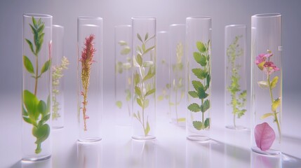 Poster - Test tubes containing various plants, showcasing natural beauty and scientific exploration.