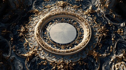 Poster - Ornate circular design with intricate gold detailing on a dark textured background.