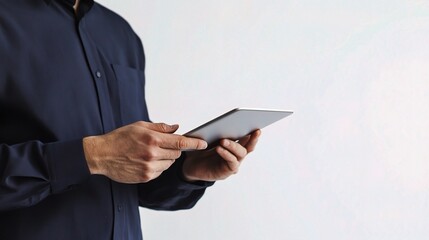 Poster - Isolated Engineer Holding Digital Tablet and Showcasing Innovative Technology in Professional Setting with Minimalistic Background