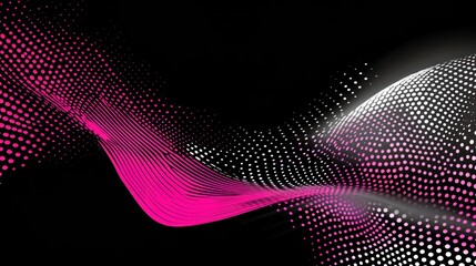 Poster - Abstract design featuring flowing lines and dots in pink and white against a black background.