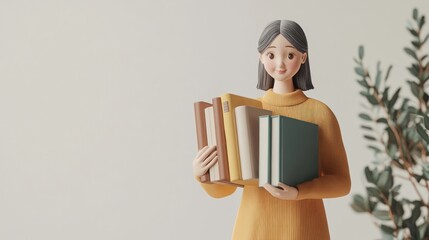 Poster - A 3D character holding a stack of colorful books, symbolizing knowledge and learning.