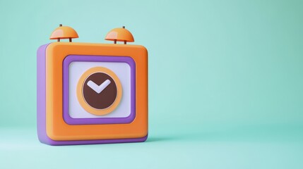 Aufkleber - A colorful alarm clock with a playful design, set against a soft blue background.