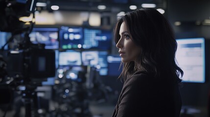 Poster - A woman stands in a control room, focused on screens displaying data and information.