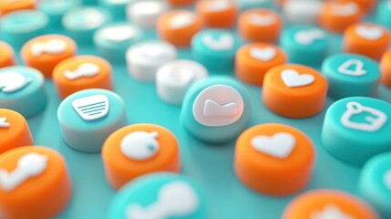Fototapete - Colorful buttons with symbols representing various themes and functions.