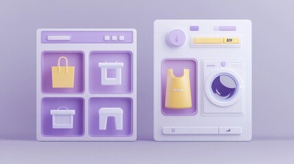 Poster - A minimalist interface showcasing shopping items and a washing machine.