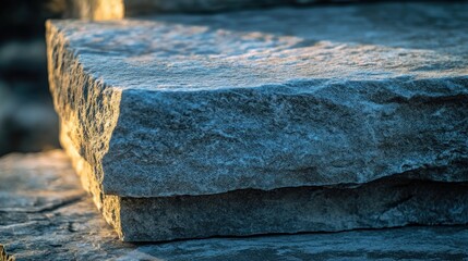 Poster - Close-up of textured stone slabs with natural lighting.