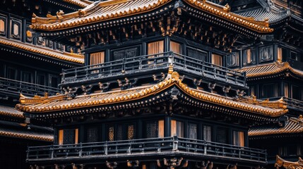 Poster - A striking view of traditional Asian architecture with intricate details and vibrant colors.