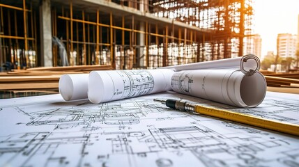 Poster - Detailed 2D Sketch of Piping Design Mixed with Industrial Equipment at Construction Site, Highlighting Engineering Drawings and Blueprints
