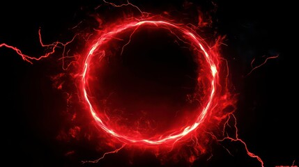 Wall Mural - a glowing red ring of energy with electrical sparks on a black background.
