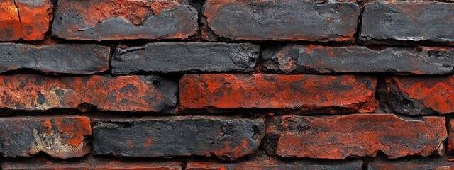 Poster - A close-up view of a textured brick wall featuring red and black hues.