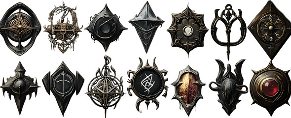 Canvas Print - A collection of gothic and dark fantasy style symbols and emblems that exude mystery, esotericism, and a sense of arcane rituals