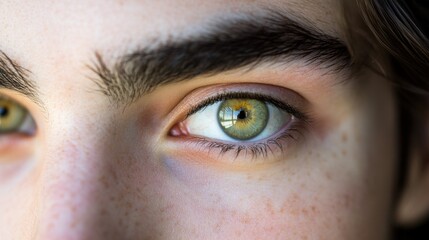 Poster - The eyes of a transgender person looking confidently into the camera, Reflecting identity affirmation amidst societal challenges, close-up photography style
