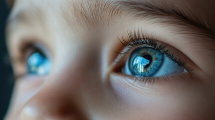 Aufkleber - The eyes of a young student eagerly participating in a STEM workshop, Symbolizing curiosity and learning opportunities in education, close-up photography style