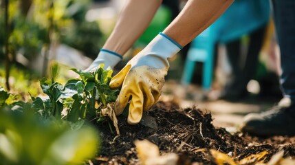 Aufkleber - The hands of a community leader organizing a neighborhood cleanup, Reflecting grassroots efforts in environmental stewardship, close-up photography style