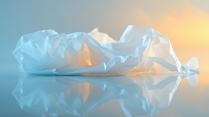 Aufkleber - Crumpled White Paper on Reflective Surface with Soft Lighting and Color Gradient - Abstract Conceptual Background for Creative Projects and Design