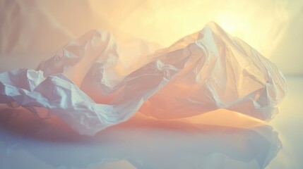 Poster - Crumpled White Paper on Smooth Surface with Soft Lighting Creating an Abstract Artistic Image Ideal for Creative and Minimalist Projects