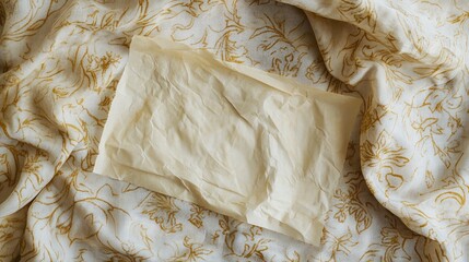 Poster - Crumpled Paper on Floral Fabric Background, Minimalistic Textures, and Natural Colors for Artistic and Aesthetic Use in Creative Projects