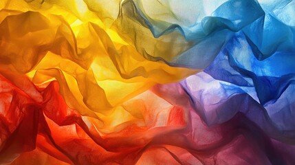 Poster - Vibrant Waves of Colorful Fabric Creating an Abstract Background of Red, Orange, Yellow, Blue, and Teal Textures in a Fluid and Dynamic Composition
