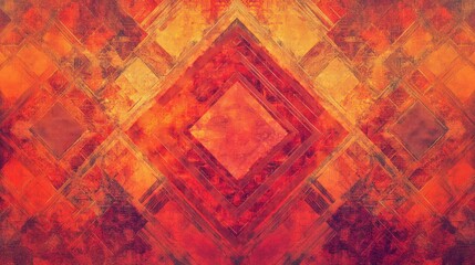 Poster - Abstract geometric pattern in red and orange tones with a diamond shape in the center.
