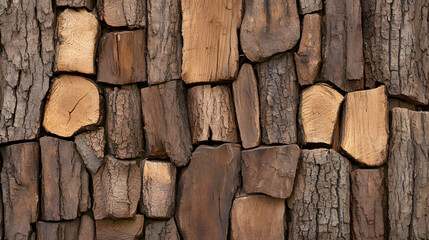 Aufkleber - A textured pattern of various wooden pieces, showcasing different shades and shapes, resembling a natural wood mosaic.