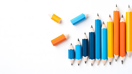 Poster - A vibrant arrangement of colored pencils in varying heights against a white background, creating a striking visual pattern.