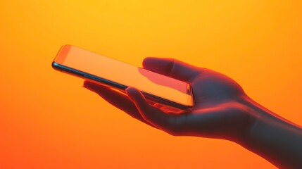 Poster - A hand holding a smartphone in front of a bright orange background.