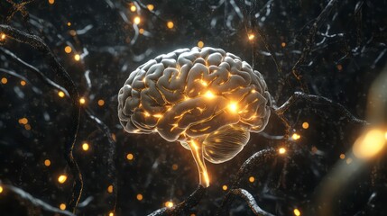 Poster - Illustrating cognitive function as a human brain illuminates neural pathways against a dark background.