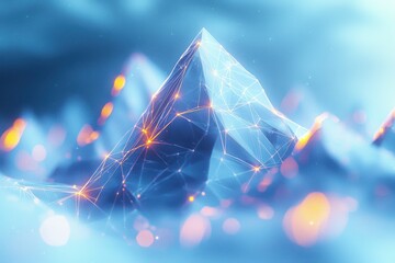 Fototapete - Abstract Blue Mountain Peak Network Connection Technology Background