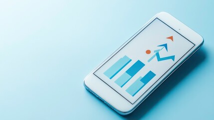 Poster - a white smartphone with a blue screen displaying a graph showing upward growth.
