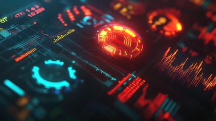 Poster - A close-up of a futuristic digital interface with glowing red and blue elements.