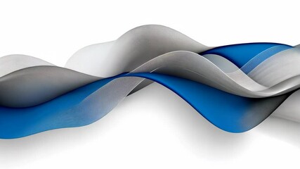 Wall Mural - abstract blue and gray waves flow seamlessly across a white background