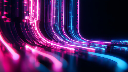 Wall Mural - cycled 3d animation, abstract background with pink blue neon lines