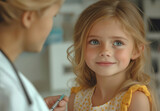 Illustration Doctor examining little boy, Child's upper arm being vaccinated by doctor