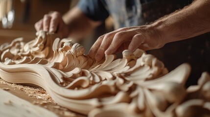 Poster - A close-up shot of a carpenter crafting intricate woodwork for a luxury yacht interior, Yacht interior carpentry scene, Artisanal and detailed style
