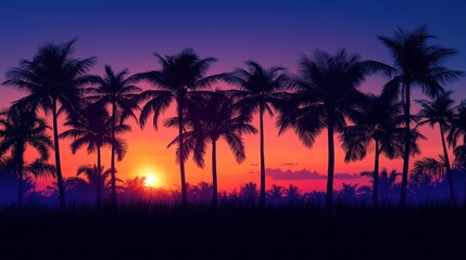 Wall Mural - Silhouetted palms at sunset. Perfect for travel, vacation, or tropical themes.