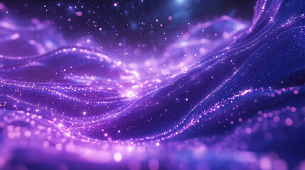 Poster - A wavy purple light grid flows through digital space.  It's a futuristic, 3D image of glowing particles.